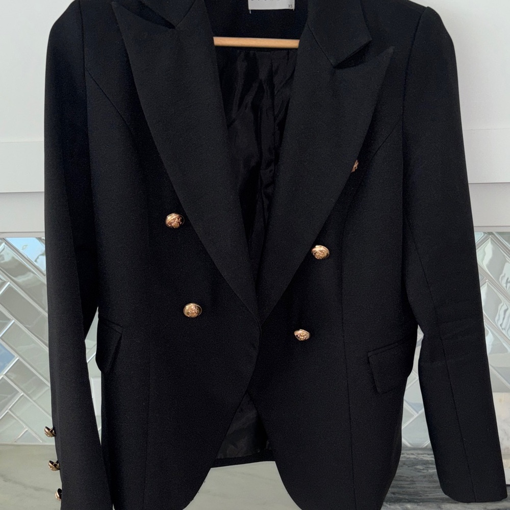 Black Double-Breasted Women’s Blazer with Gold Buttons